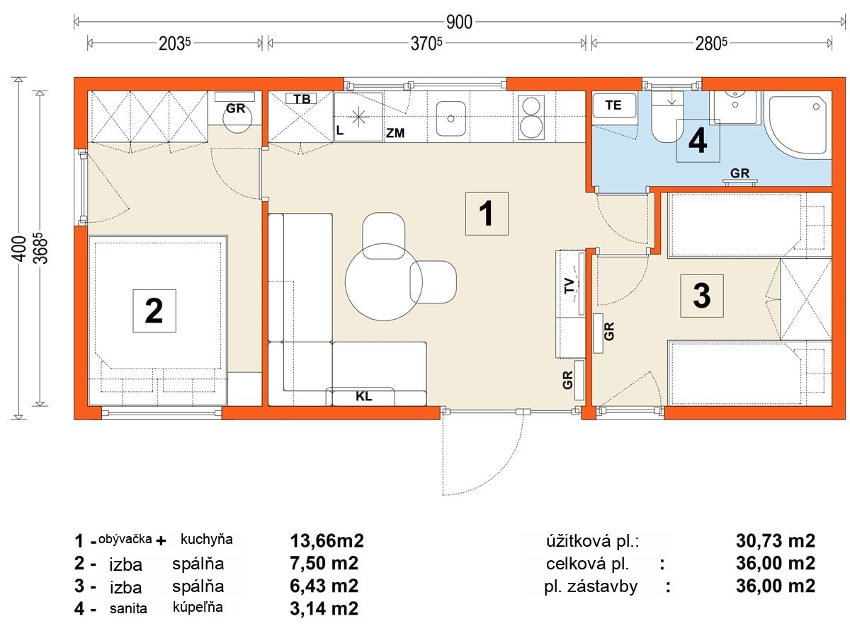 Mobilný dom B – variant 1