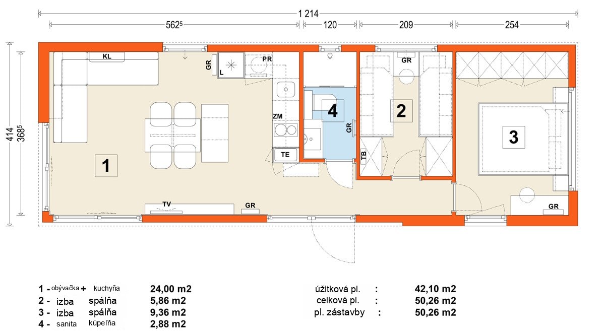 Mobilný dom D – variant 3 – pôdorys