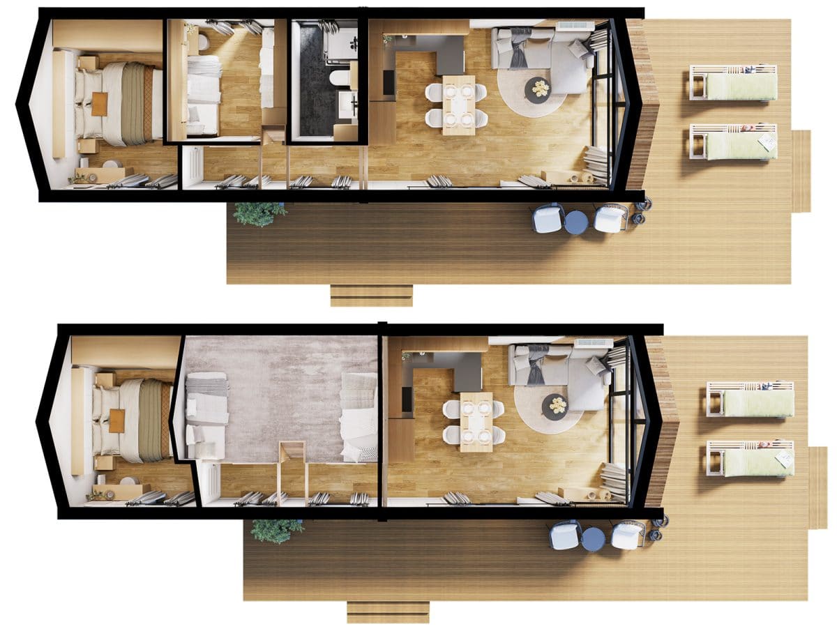 Mobilný dom F3 — Pôdorysy