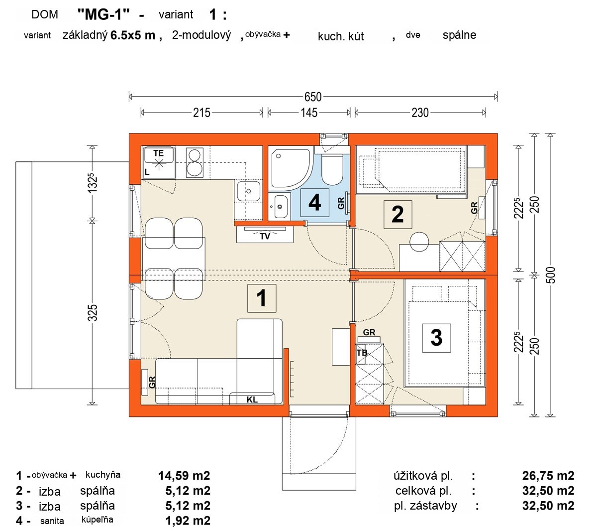 Modulový dom MG1 – pôdorys 2
