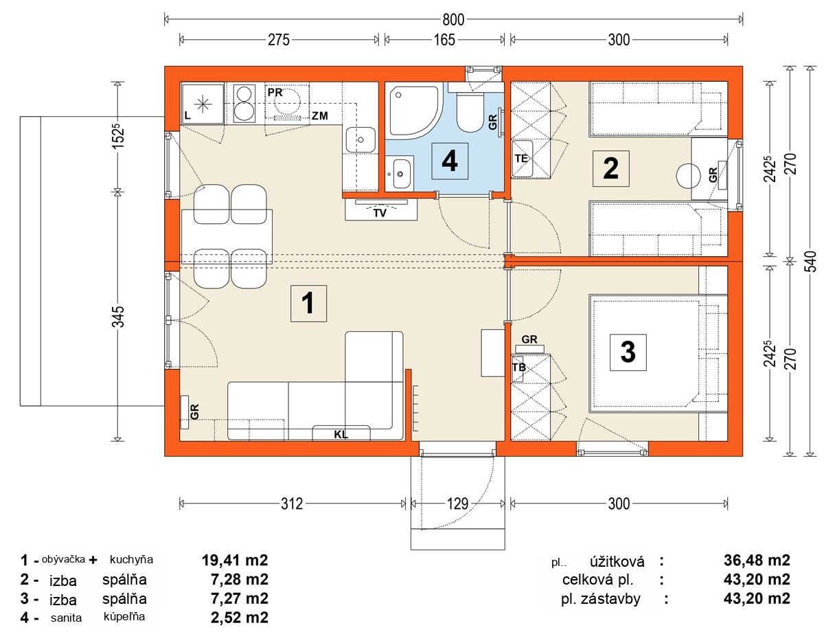 Modulový dom MG1 – variant 4 – pôdorys