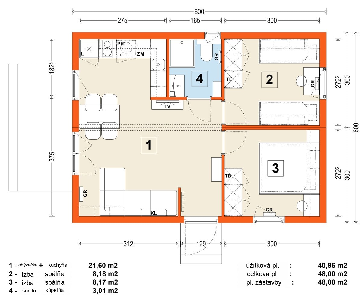 Modulový dom MG1 – variant 6 – pôdorys